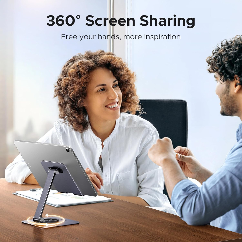 UGREEN Rotary Desk Cell Phone Stand with Height Adjustment – 360° Rotating Aluminum Smartphone Holder, Adjustable & Foldable for Desk & Office image 2
