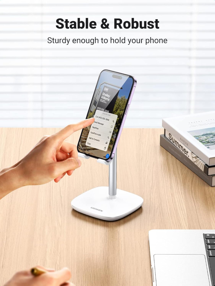 UGREEN  Adjustable Desk Cell Phone Stand – Aluminum Foldable Smartphone Holder with Angle Adjustment for Desk, Office & Bedside image 5