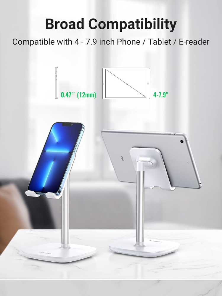 UGREEN  Adjustable Desk Cell Phone Stand – Aluminum Foldable Smartphone Holder with Angle Adjustment for Desk, Office & Bedside image 4