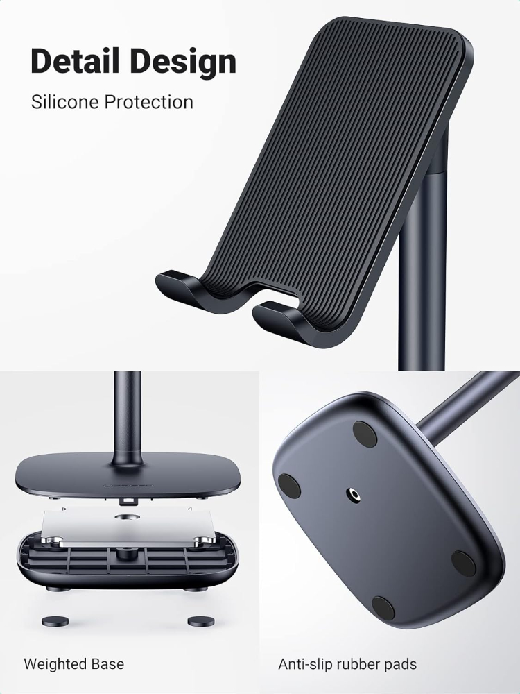 UGREEN  Adjustable Desk Cell Phone Stand – Aluminum Foldable Smartphone Holder with Angle Adjustment for Desk, Office & Bedside image 6