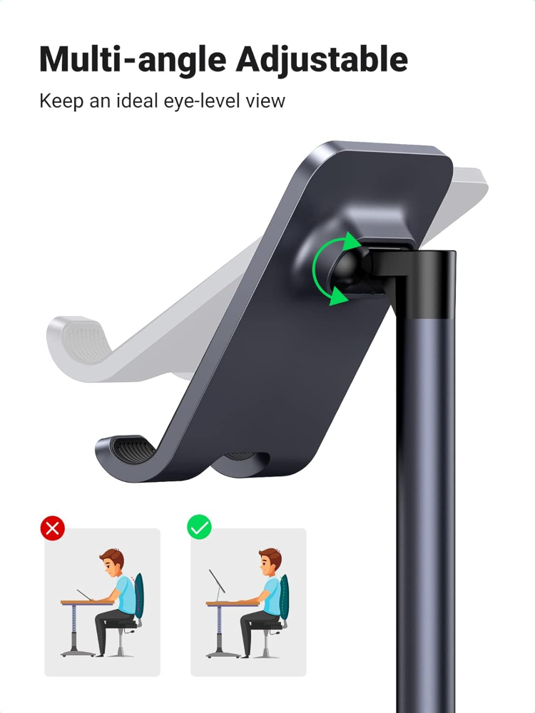 UGREEN  Adjustable Desk Cell Phone Stand – Aluminum Foldable Smartphone Holder with Angle Adjustment for Desk, Office & Bedside image 2