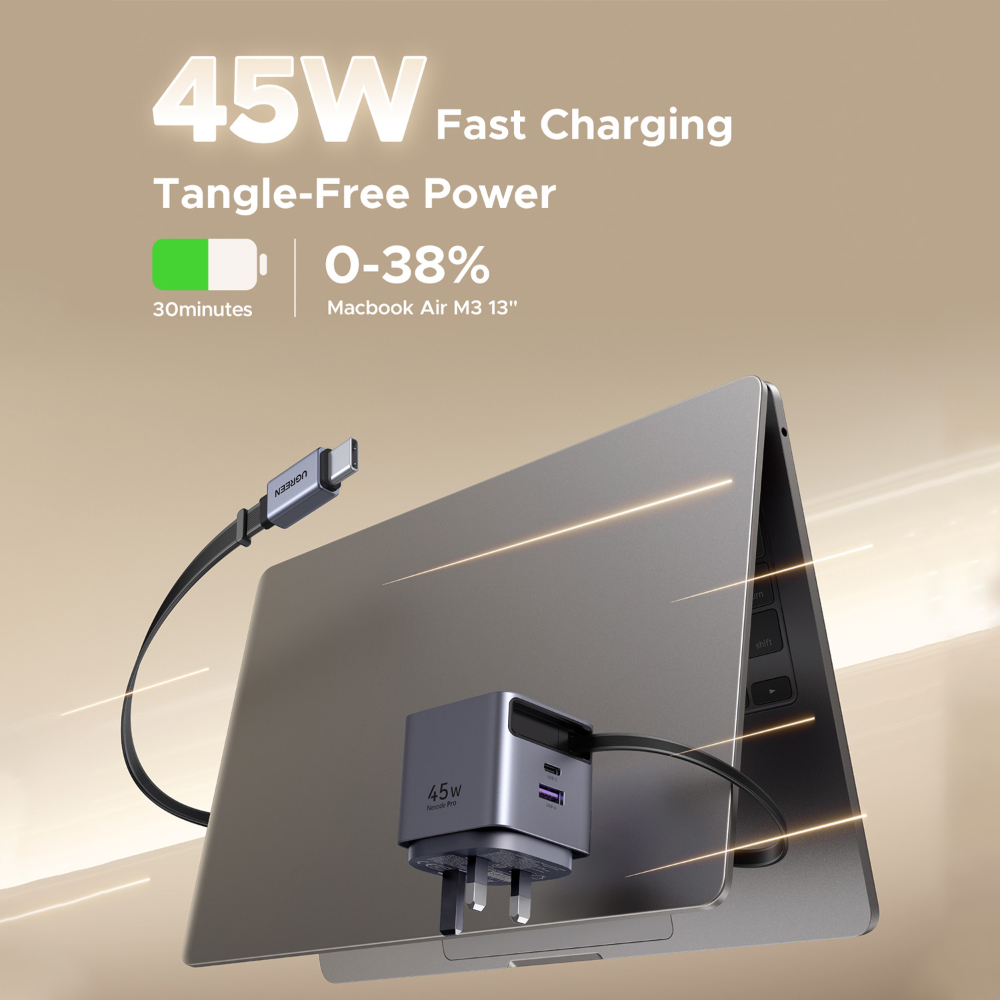 UGREEN 45W GaN Fast Charger (UK Plug) – 3-Port 2 USB-C + 1 USB-A PD Power Adapter for MacBook, iPhone, Samsung, iPad & Laptops image 3