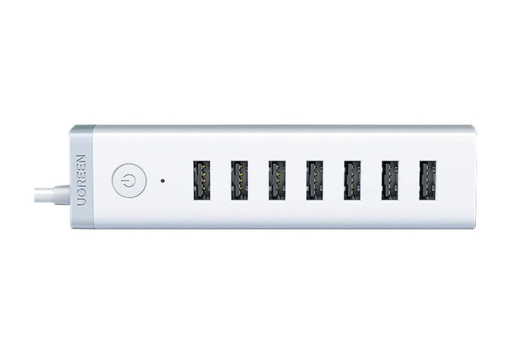 UGREEN  7-in-1 Powered USB 2.0 Hub Switch Adapter – 3 USB 2.0 Data Ports + 4 Smart Charging Ports, Individual On/Off Switches, LED Indicator, 12V/2A Aluminum Splitter image 2