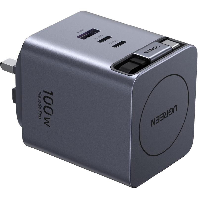 UGREEN Nexode 100W GaN USB C Retractable Charger with Built-in Cable, 3-Port Fast Charging Wall Adapter for Laptop, MacBook Pro/Air/Neo, iPhone 17/16, Galaxy S26, Pixel, iPad, image 2