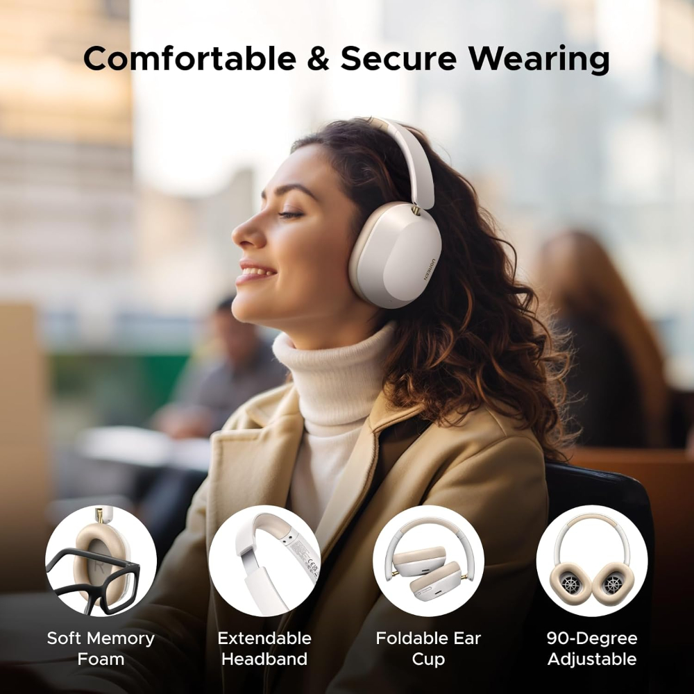 UGREEN Max5c Hybrid Active Noise Cancelling Bluetooth Headphones (White) Foldable Over Ear Wireless Headphones Support Hi-Res LDAC & Spatial Audio, Deep Bass, Custom EQ via App, 75H Playtime image 7