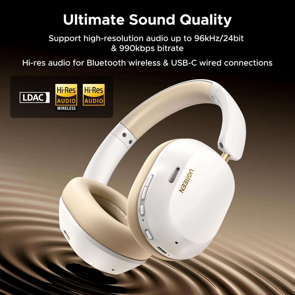 UGREEN Max5c Hybrid Active Noise Cancelling Bluetooth Headphones (White) Foldable Over Ear Wireless Headphones Support Hi-Res LDAC & Spatial Audio, Deep Bass, Custom EQ via App, 75H Playtime image 6