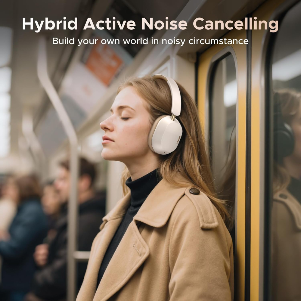 UGREEN Max5c Hybrid Active Noise Cancelling Bluetooth Headphones (White) Foldable Over Ear Wireless Headphones Support Hi-Res LDAC & Spatial Audio, Deep Bass, Custom EQ via App, 75H Playtime image 3