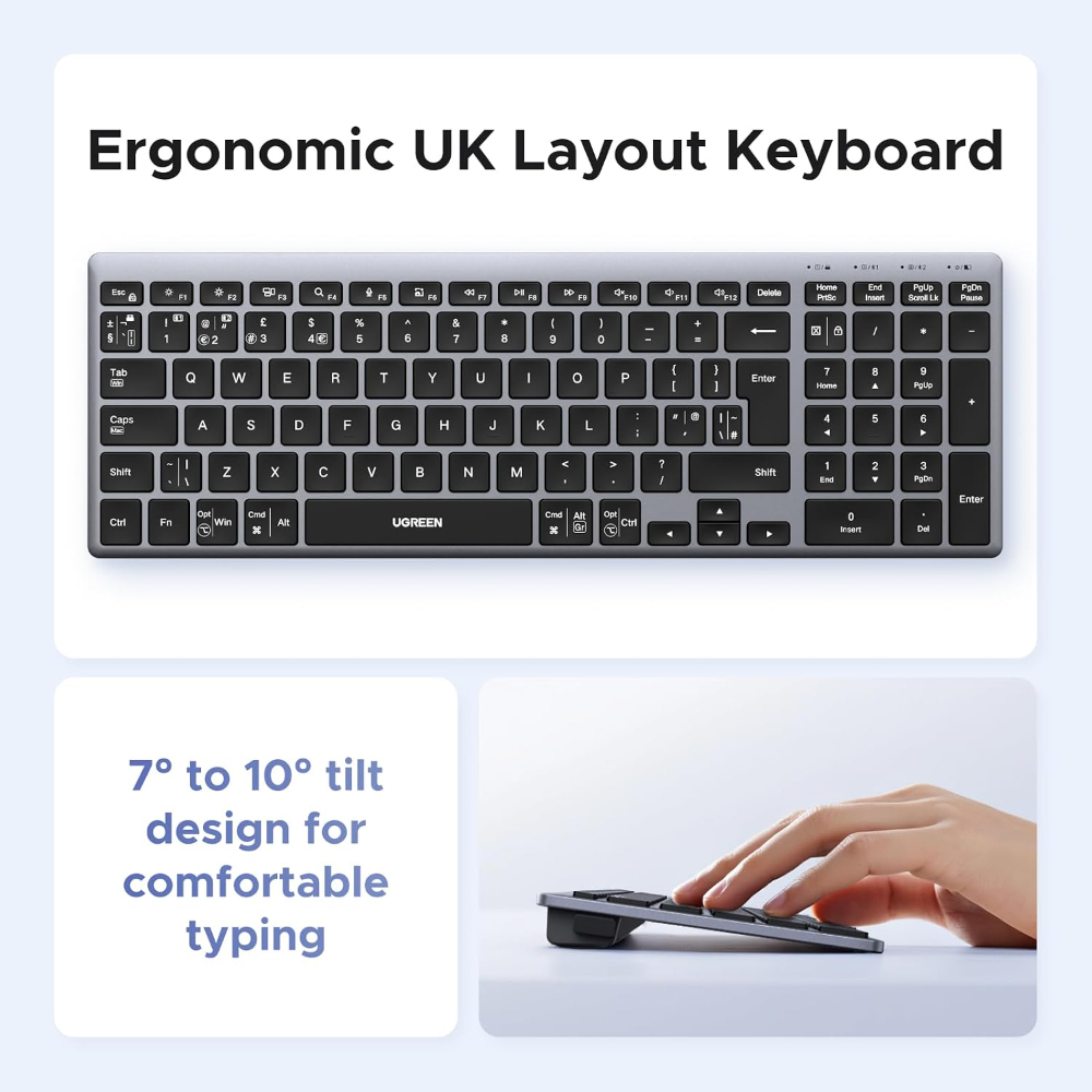 UGREEN Wireless Bluetooth Keyboard Slim Rechargeable Multi-Device with BT and 2.4G | Works with PC, Mac, Tablet and Phone, Switch Between 3 Devices, for Home and Office image 3