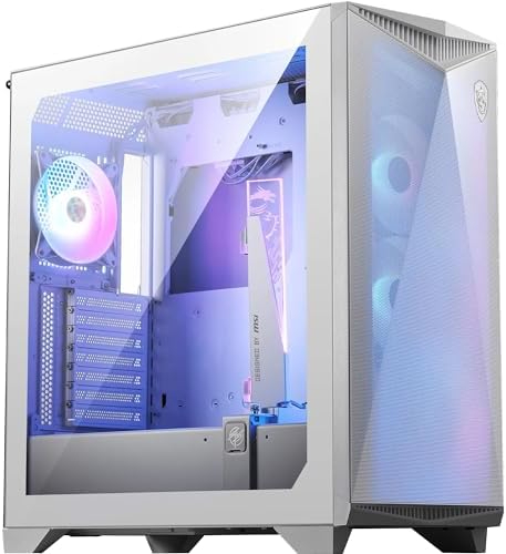 MSI MPG Gungnir 300R Airflow Mid-Tower Gaming PC Case White Tempered Glass with ARGB Fans