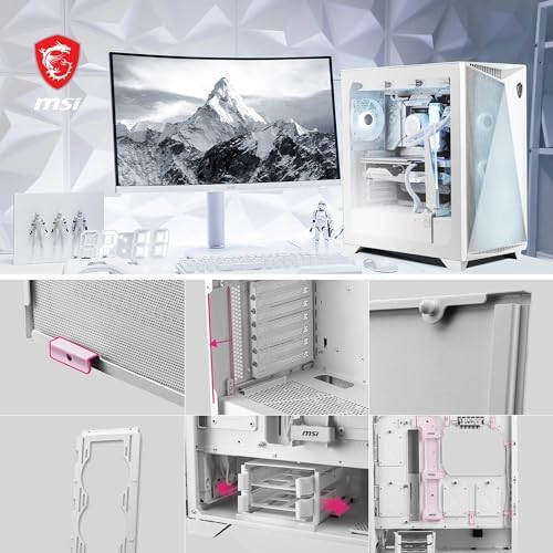 MSI MPG Gungnir 300R Airflow Mid-Tower Gaming PC Case White Tempered Glass with ARGB Fans