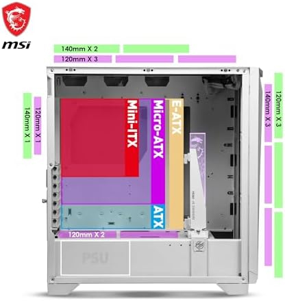 MSI MPG Gungnir 300R Airflow Mid-Tower Gaming PC Case White Tempered Glass with ARGB Fans