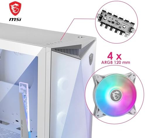 MSI MPG Gungnir 300R Airflow Mid-Tower Gaming PC Case White Tempered Glass with ARGB Fans