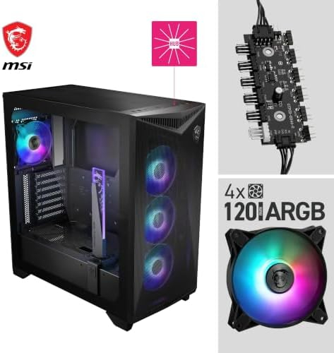 MSI MPG Gungnir 300R Airflow Mid-Tower Gaming PC Case Black Tempered Glass with ARGB Fans
