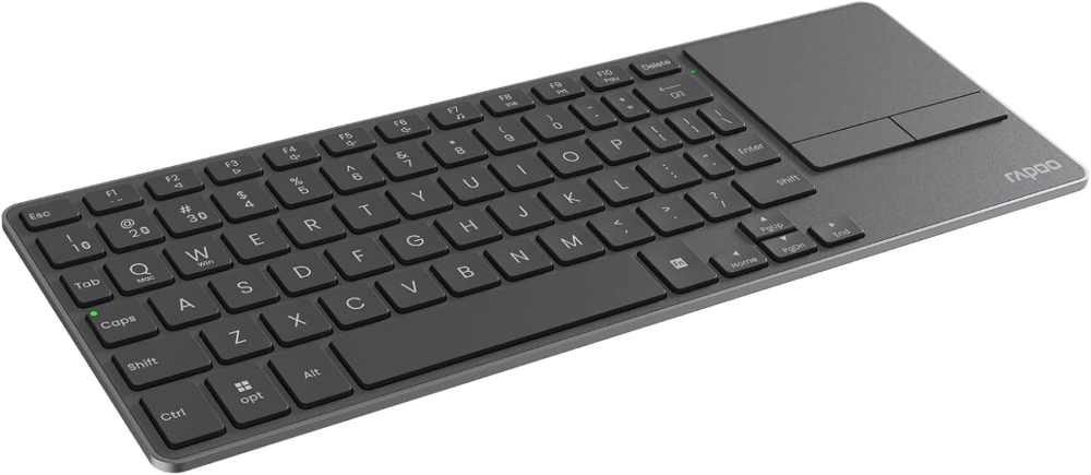 RAPOO K2800 Wireless Keyboard with Touchpad & Entertainment Media Keys - 2.4GHz, Range Up to 10m, Connect PC to TV, Compact Design