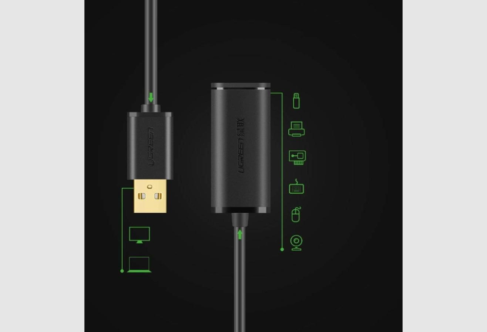 UGREEN US121 USB 2.0 Male to USB A Female Active Extension Cable with Chipset 5M