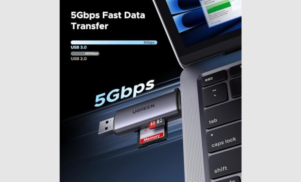 Ugreen CM185 50706 reader for SD / micro SD cards on USB-A 3.0 / USB-C 3.0 - gray