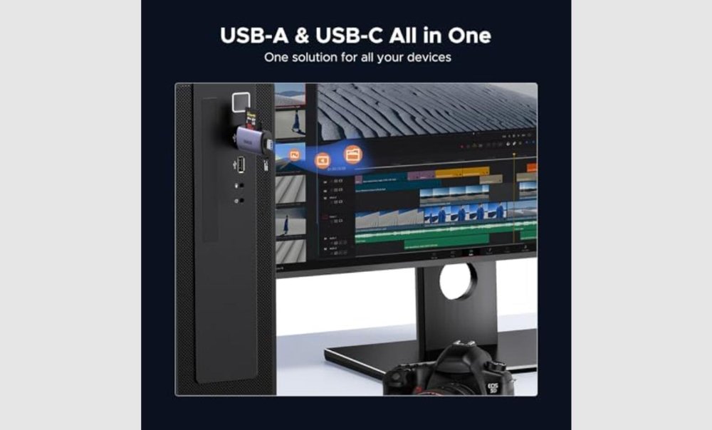 Ugreen CM185 50706 reader for SD / micro SD cards on USB-A 3.0 / USB-C 3.0 - gray