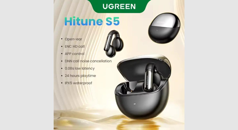 UGREEN WS210 HiTune S5 True Wireless Earbuds, Open-Ear & Smart Noise Cancelling - Black image 4