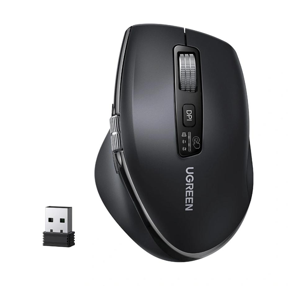 UGREEN Multi-Mode Wireless Bluetooth Mouse with Thumb Wheel and Side Scrolling