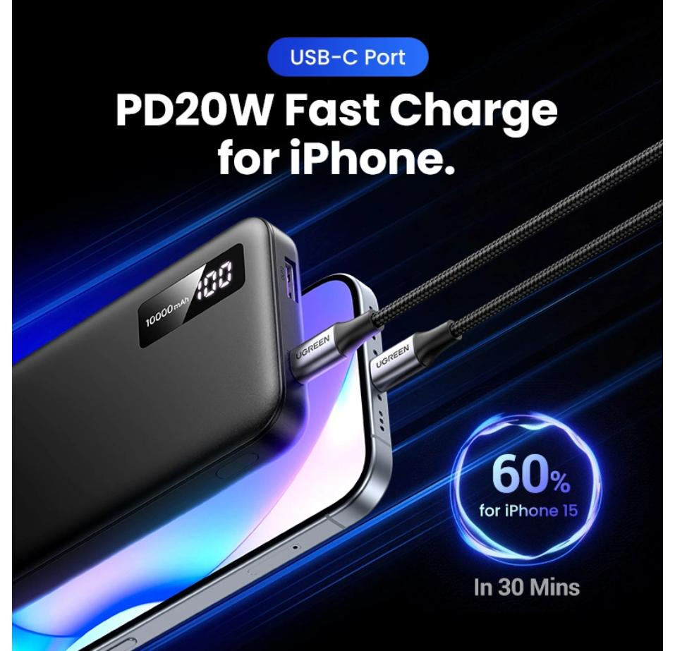 UGREEN 10000mAh 20W Two-Way Fast Charging Power Bank image 2