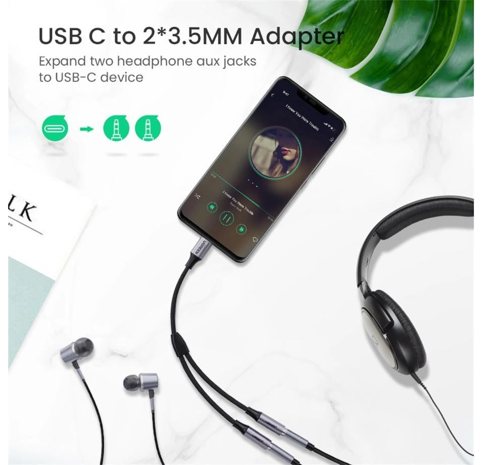UGREEN USB-C to Dual 3.5mm Female Audio Adapter Cable 25cm - Space Gray image 2