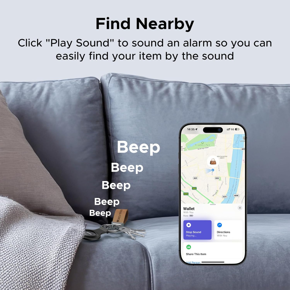 UGREEN FineTrack Mini Tracker Tag for Apple Find My, Replaceable Battery iOS only, Tracker Tag, 18-Month Replaceable Battery, 80dB Volume, Bluetooth Finder for Keys, Wallet, Luggage, Tag Holder image 8