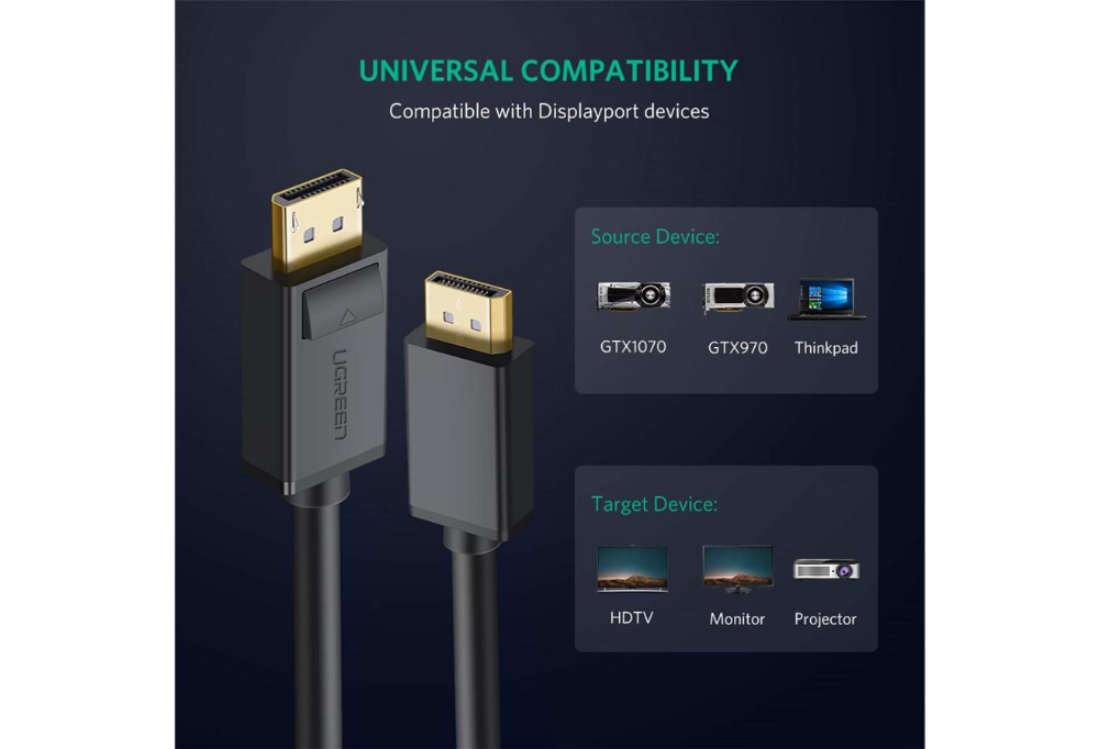 UGREEN DP Male to Male Cable 5m -Black image 2