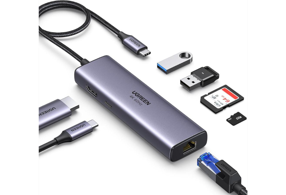 UGREEN Uno 7-in-1 USB-C Docking Station with 4K@60Hz HDMI, Gigabit Ethernet and 100W PD - Gray