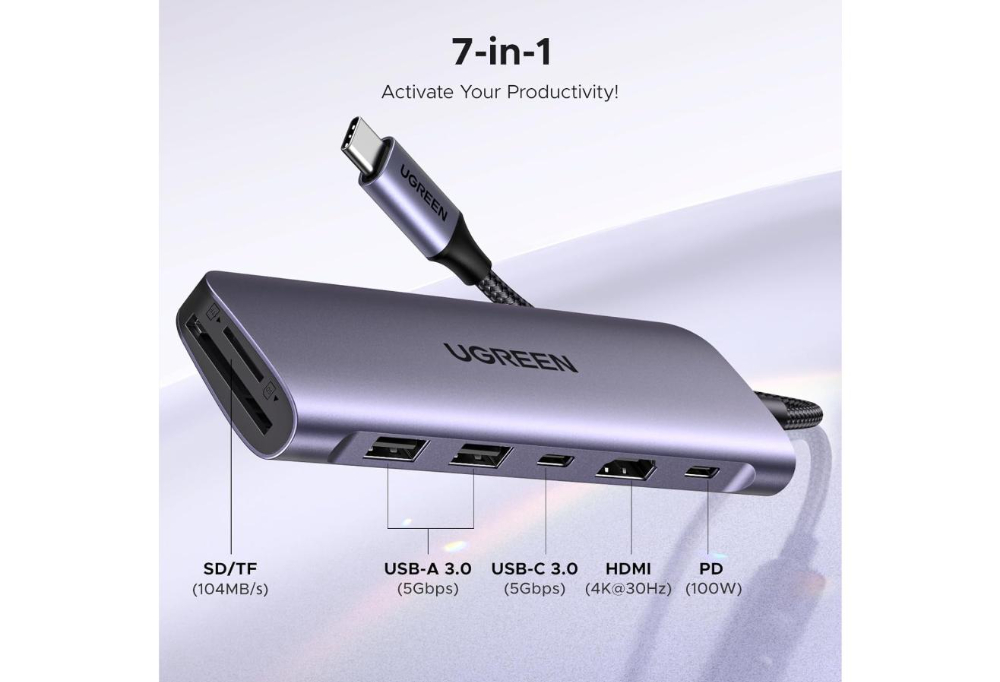 UGREEN 7-in-1 USB-C Multifunction Adapter with 4K HDMI, SD/TF Card Reader and PD image 2