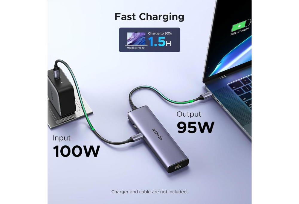 UGREEN 6-in-1 USB-C Hub with 4K@60Hz HDMI, Gigabit Ethernet and 100W PD image 3