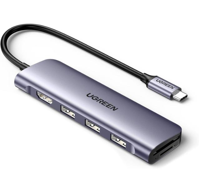 UGREEN 6 in 1 Multifunction Adapter, USB-C To 4K HDMI + USB 3.0 A (3 Port) + SD/TF Converter