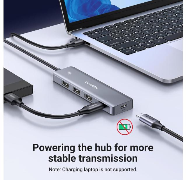 UGREEN 4-Port USB3.0 Hub with USB-C Power Supply image 4