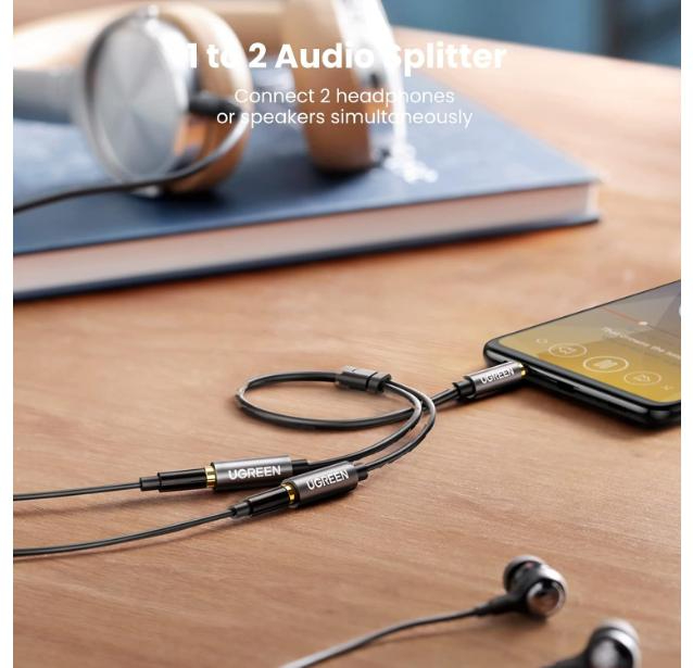 UGREEN 3.5mm Male to 2 Female Audio Cable 20cm (Black) image 2