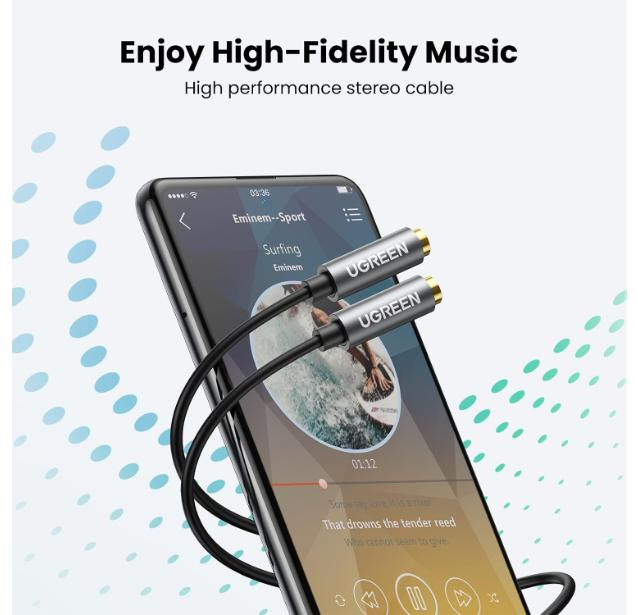 UGREEN 3.5mm Male to 2 Female Audio Cable 20cm (Black) image 3
