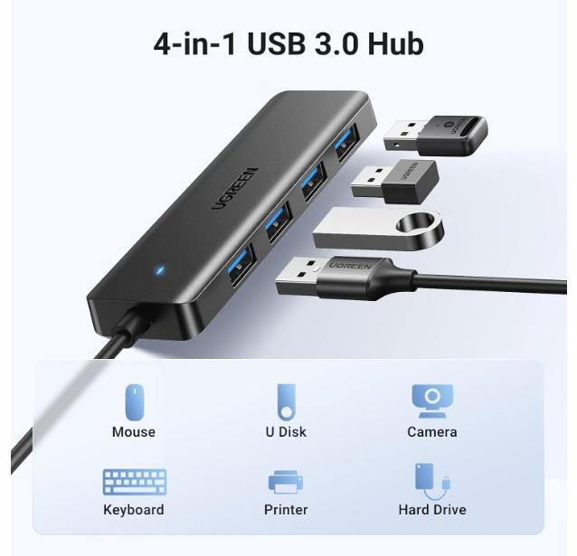 UGREEN 25851 USB 3.0 4-port USB Hub 5 Gbps Data Transfer - Grey image 2