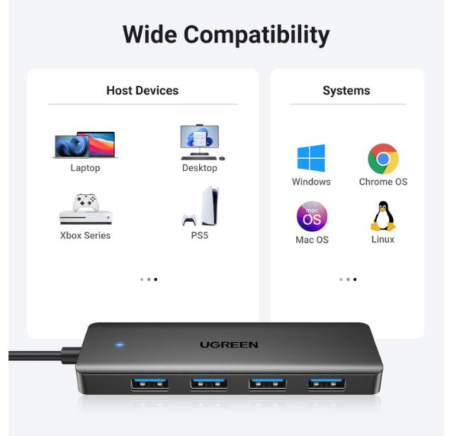 UGREEN 25851 USB 3.0 4-port USB Hub 5 Gbps Data Transfer - Grey image 5