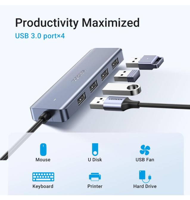 UGREEN 4-Port USB 3.0 HUB with USB C Power Supply image 2