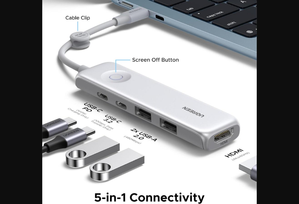 UGREEN 5-in-1 USB-C Docking Station with 4K HDMI and 100W PD - Gray image 2