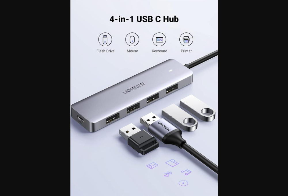 UGREEN USB 3.0 Hub with USB-C Port 1m (Black) image 2