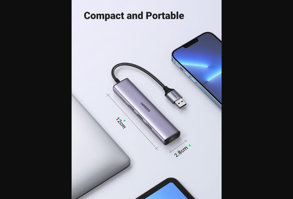 UGREEN USB-C to 3xUSB3.0 Hub+RJ45 (1000M) Ethernet Adapter image 3