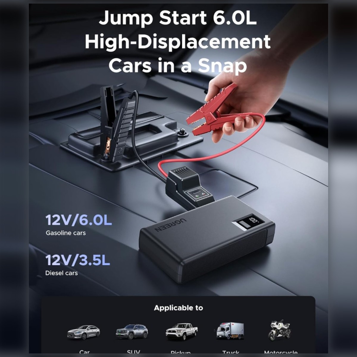 UGREEN 12,000mAh Car Jump Starter Power Pack image 2