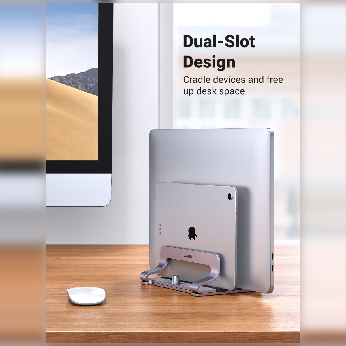 UGREEN Dual-Slot Vertical Laptop Stand, Upright Storage for Two Devices to Free Desk Space image 2
