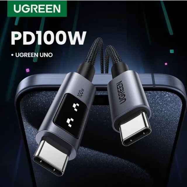 UGREEN Uno USB C to USB C Cable 100W Fast Charging Cable Type C Charging Cord with LED Display 2 METRES
