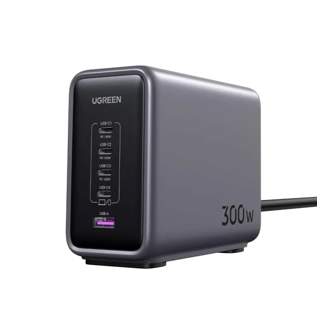 UGREEN GaN Fast Charger 300W Desktop Charging Station 5-Port 4 USB-C+1 USB-A Power Adapter | Charges Laptop,MacBook,Phone and Tablet Simultaneously,for Home and Office Desk